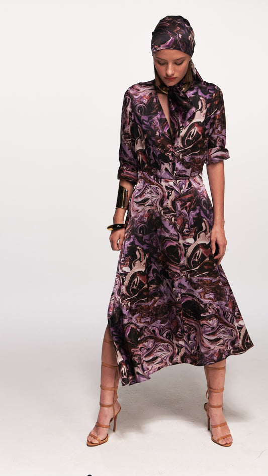 Kareno Theresa Silk Blouse Dress Earth